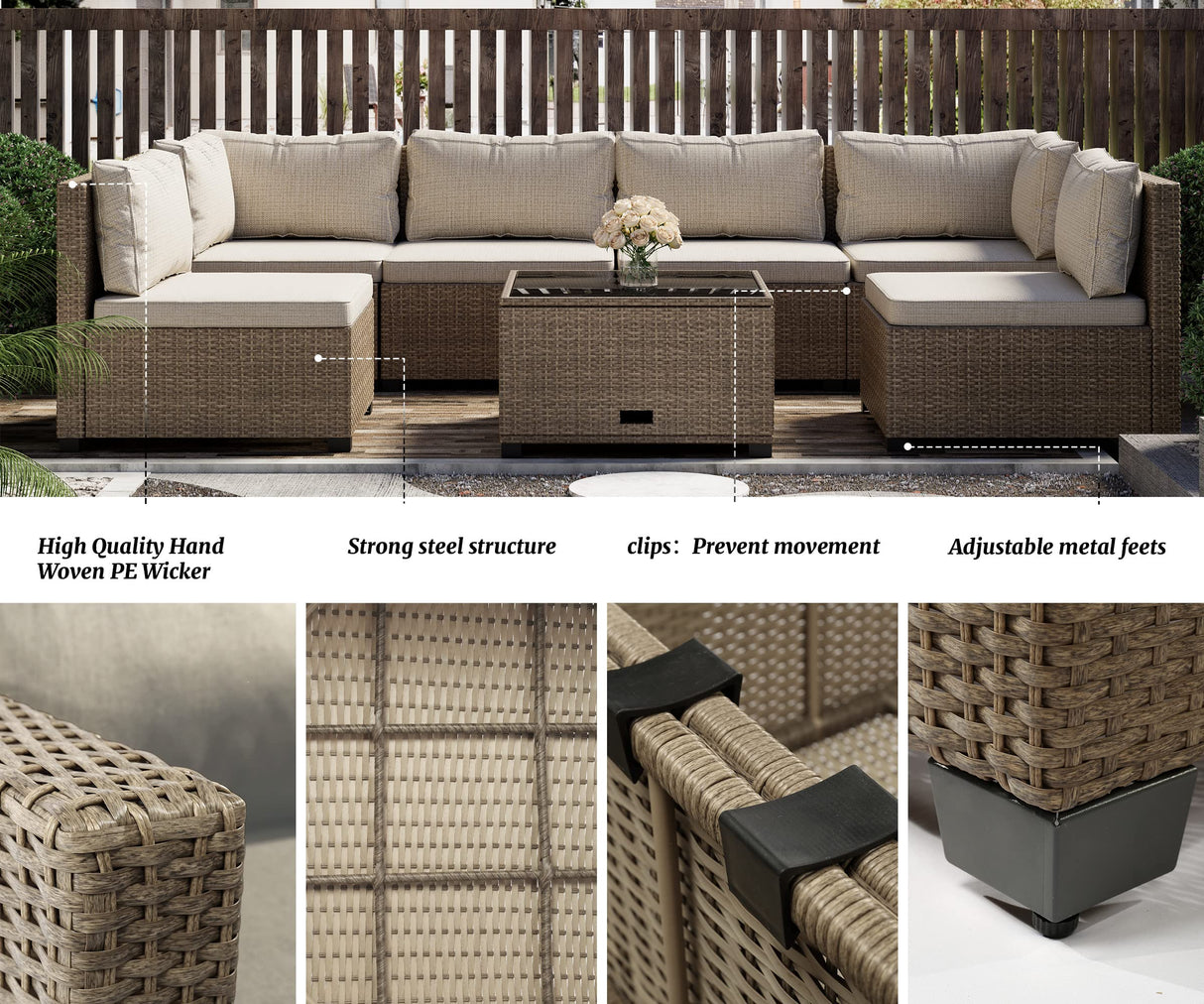 7 Piece Patio Furniture Set,Outdoor Furniture Patio Sectional Sofa