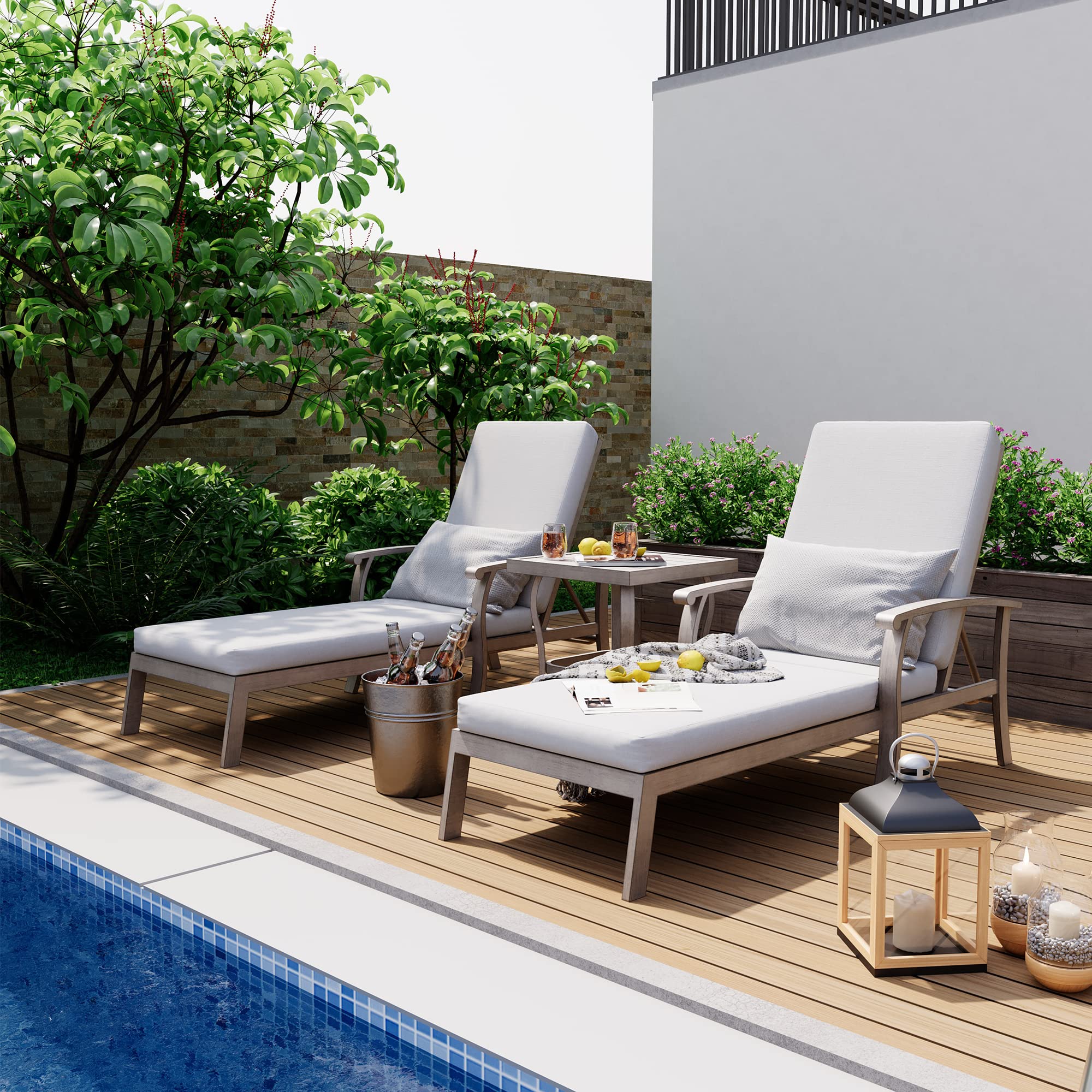 Aluminum Patio Chaise Lounge Set 3 Pieces, Patio Lounge Chair