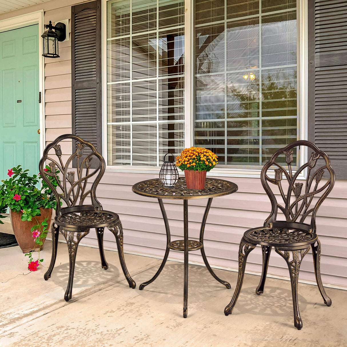 Patio Bistro Sets 3 Piece, Outdoor Cast Aluminum Garden Table