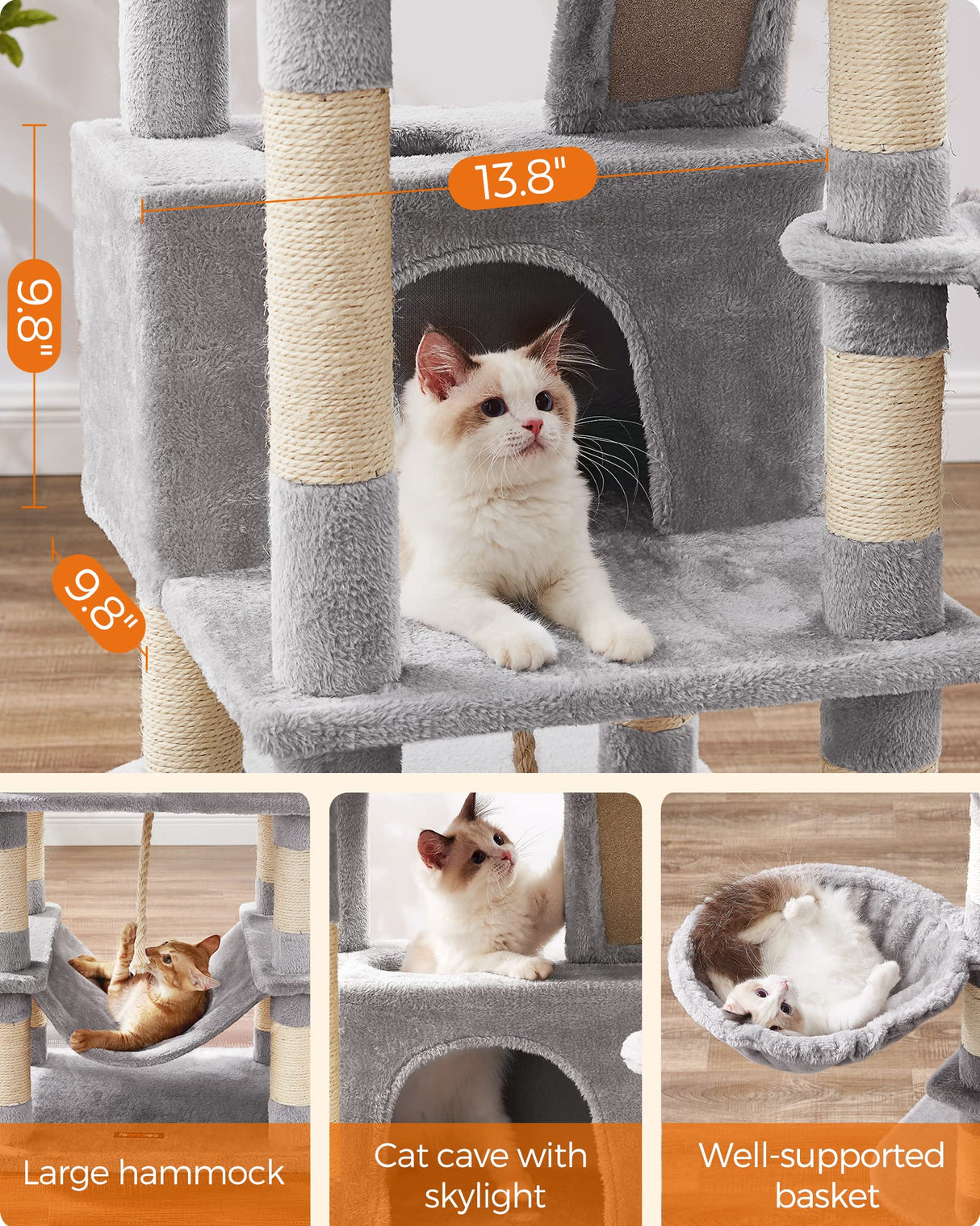 Large Cat Tower with 13 Scratching Posts 2 Perches