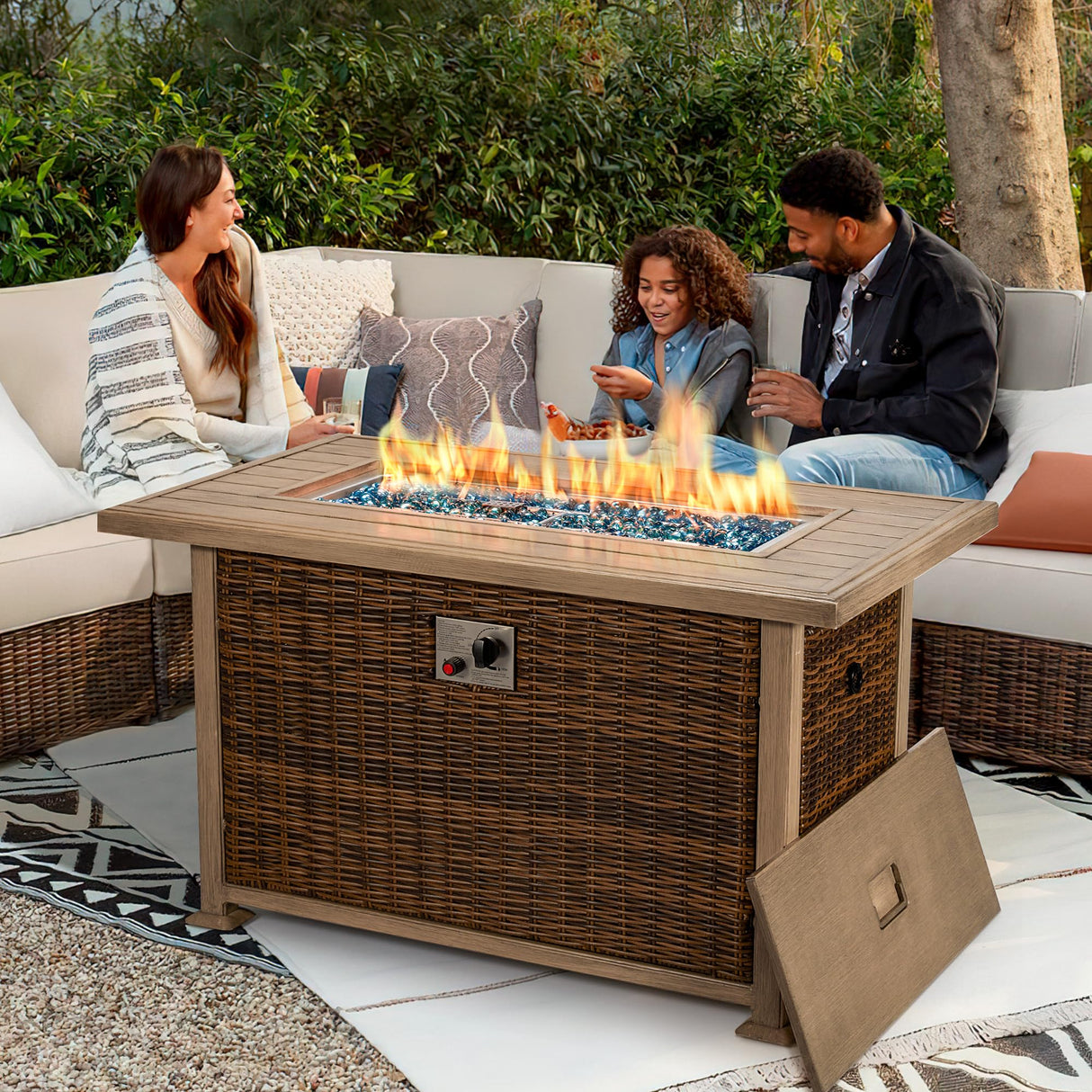 44" L Propane Gas Pit Fire Table,50,000 BTU Auto-Ignition, CSA Certification, Aluminum