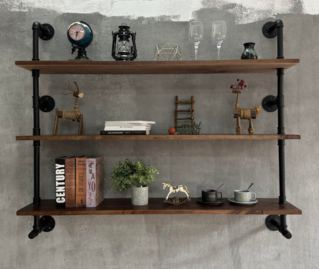 Industrial Pipe Wall Shelves Pipe Shelving with Real Wood Plank