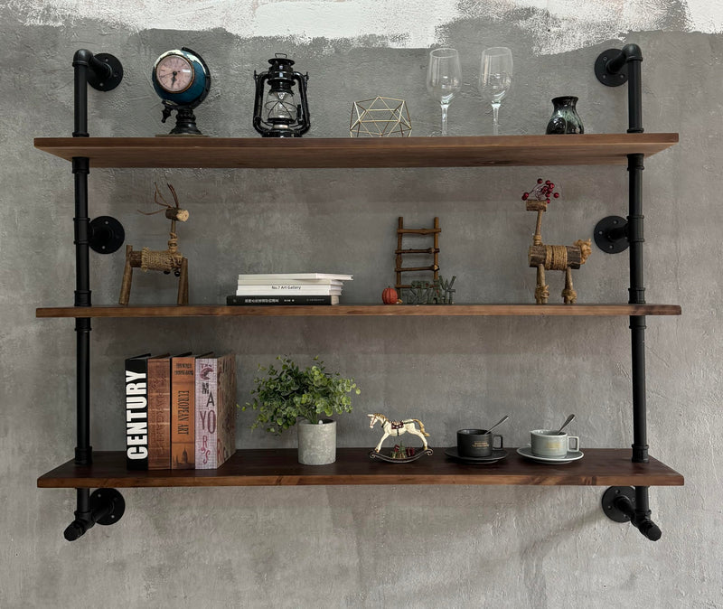 Industrial Pipe Wall Shelves Pipe Shelving with Real Wood Plank ,48 Inches Floating Shelves