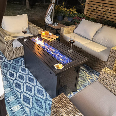 45” Outdoor Rectangular Gas Fire Pit Table，50000 BTU Propane Iron Plate Embossing Fire Table