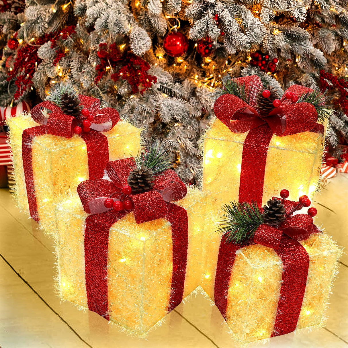 Christmas Lighted Gift Boxes, Set of 4 Light Up Present Boxes