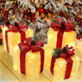 Christmas Lighted Gift Boxes, Set of 4 Light Up Present Boxes, 80 LED Plug in Lighted Xmas Boxes