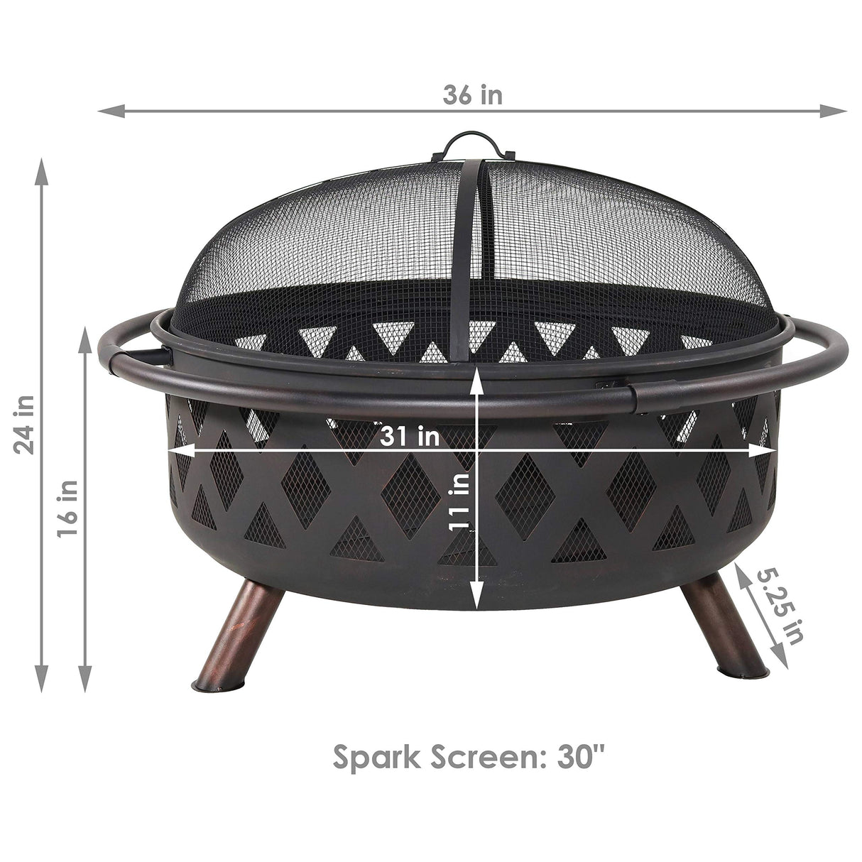 Black Crossweave Large Outdoor Fire Pit - 36-Inch Wood-Burning Fire Pit