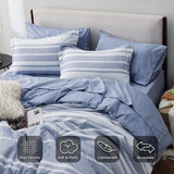 Bedding Sets Queen 7 Pieces, Striped Blue Comforter Set Queen