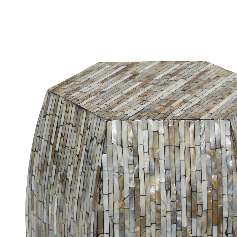 Mother of Pearl Hexagon Accent Table, 16" x 16" x 16", Multi Colored
