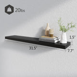 Floating Shelves, Black Wall Mounted Wooden Shelves with Invisible Brackets Set of 2