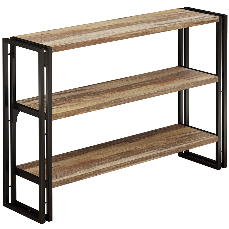 Bookshelf Industrial 3 Shelf Bookcase, Wood Storage Shelf with Metal Frame