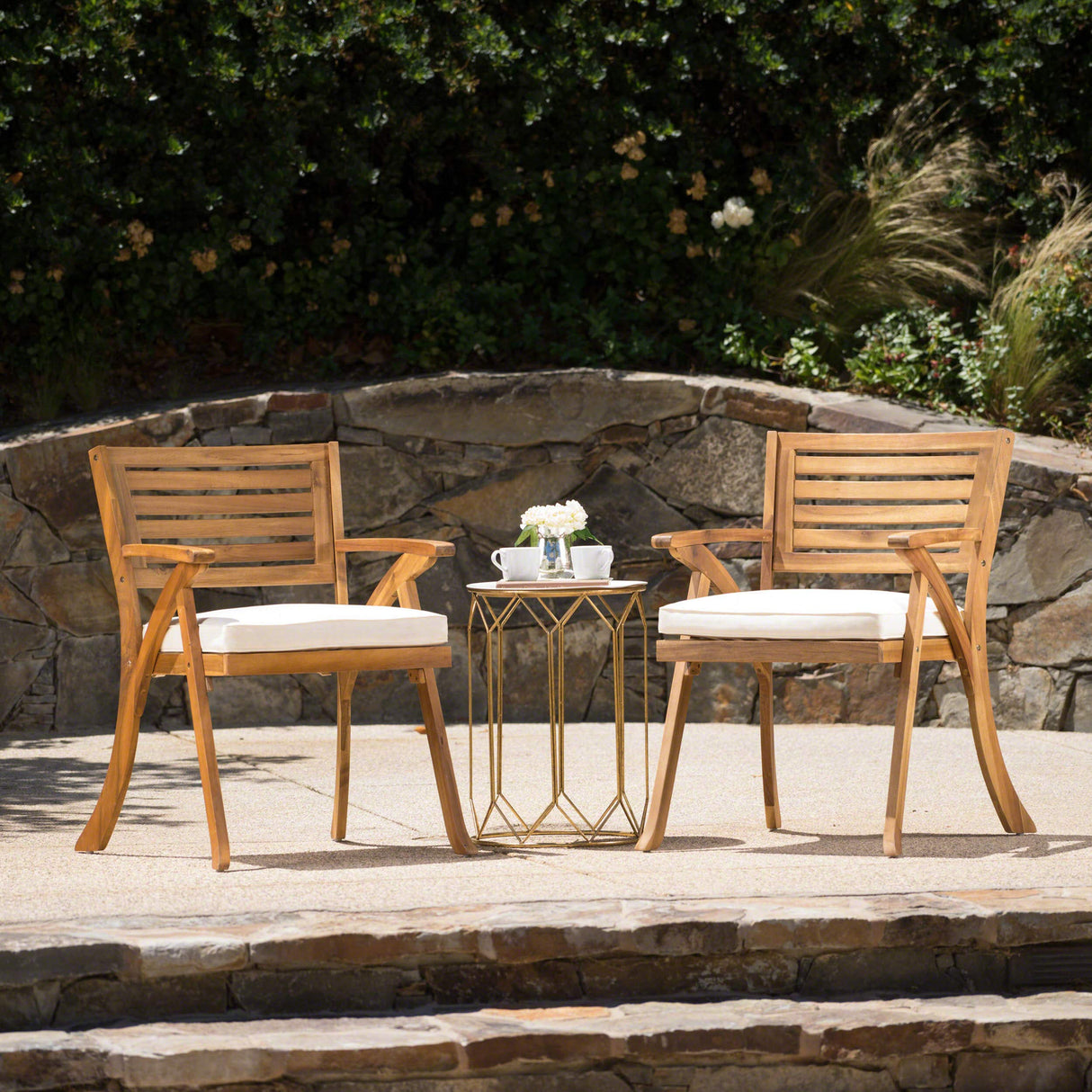 Hermosa Outdoor Acacia Wood Arm Chairs, 2-Pcs Set