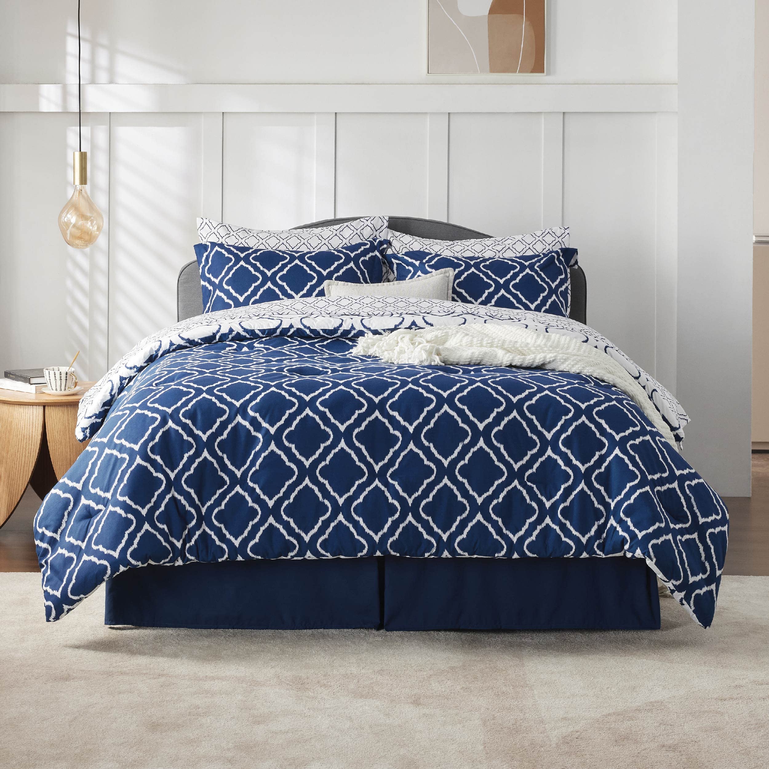 Navy Blue Quatrefoil Comforters Queen Size