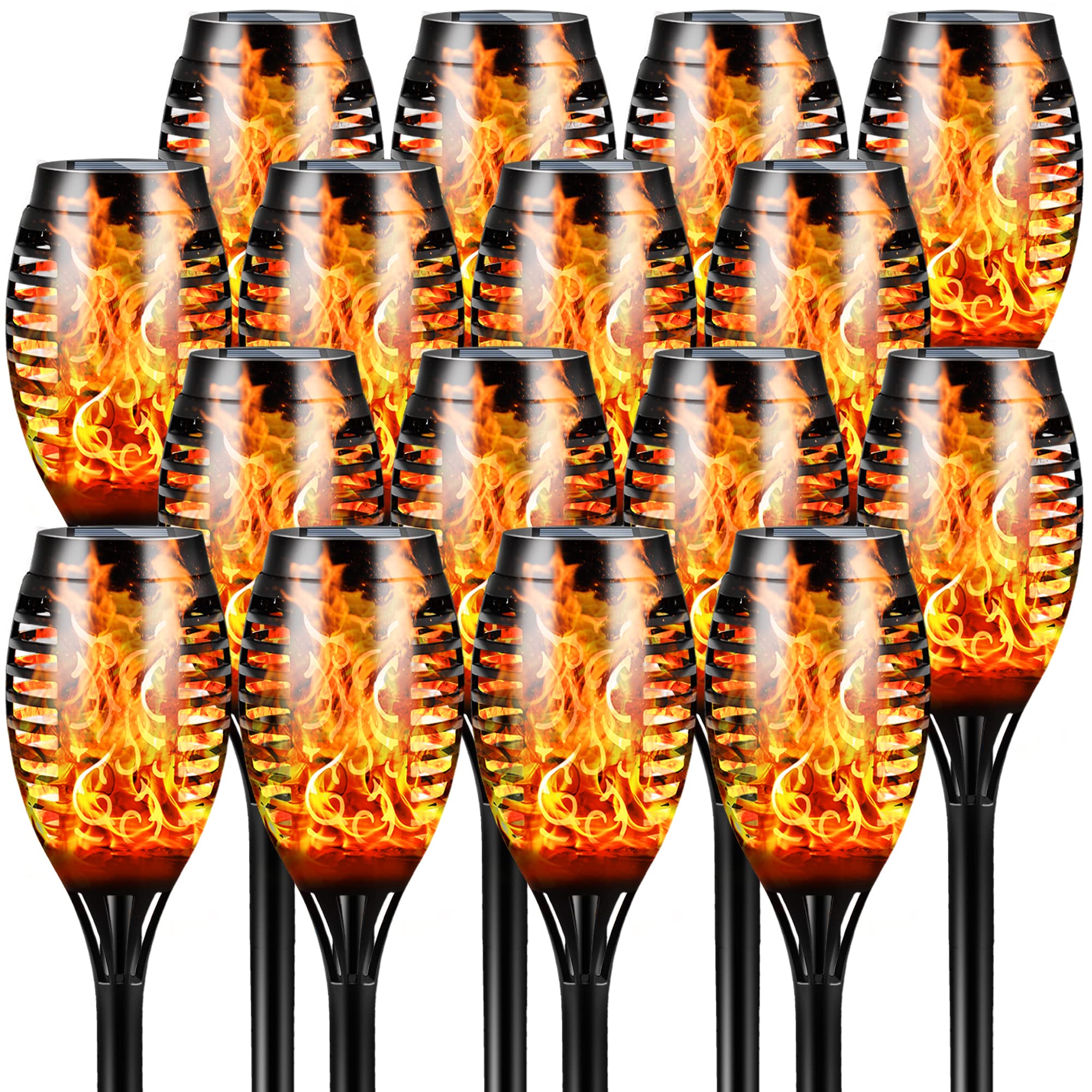 Solar Outdoor Lights, 16 Packs 12LED Tiki Torches with Flickering Flame