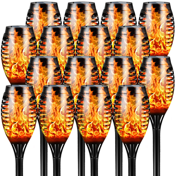 Solar Outdoor Lights, 16 Packs 12LED Solar Tiki Torches with Flickering Flame