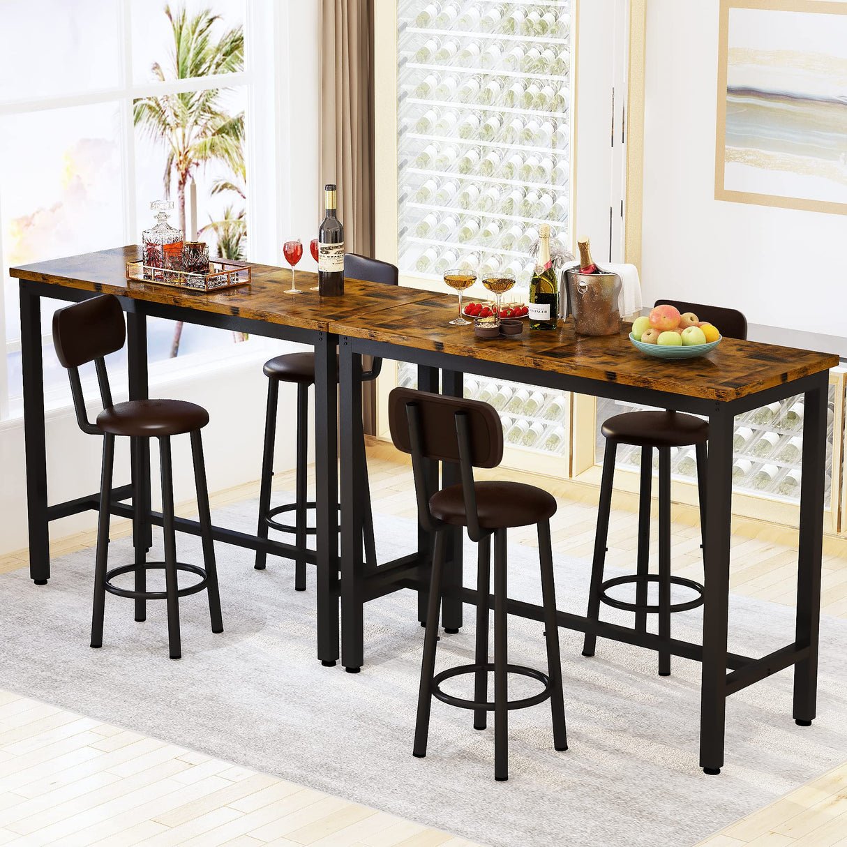 Bar Table Set of 2,39.3" Pub Height Table & 2 PU Upholstered Stools