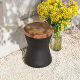 Outdoor End Table, Drum Side Table Faux-Wood Top