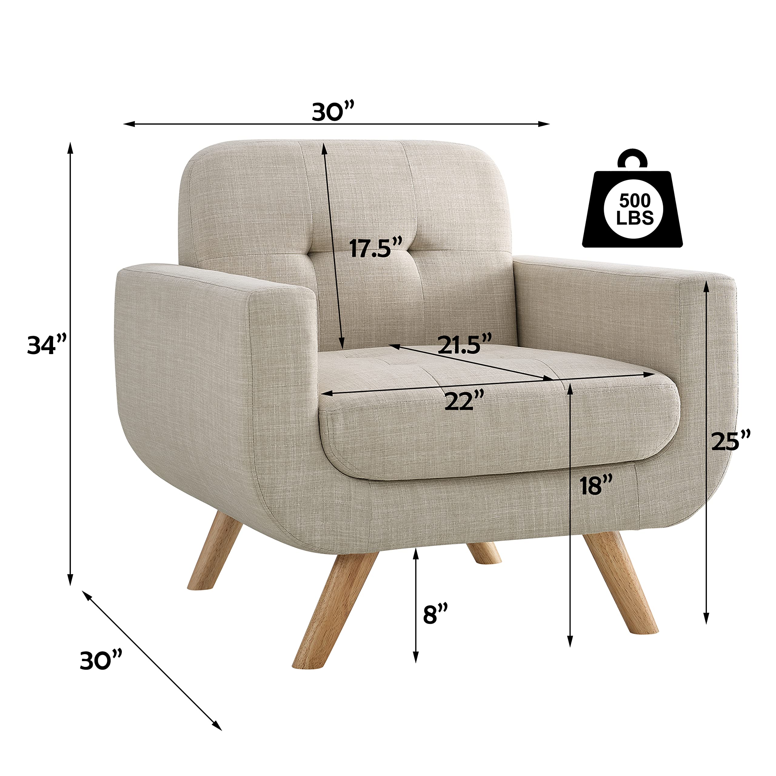 Elena Contemporary Accent Armchair with Linen Upholstery Living Room Furniture
