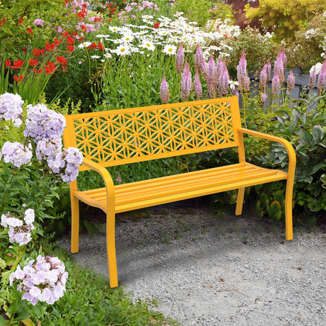 2-3 People Outdoor Bench Metal Waterproof with Beautiful Floral Back