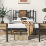 Twin Size Bed Frame with Headboard, Heavy-Duty Platform with Steel Slats Support