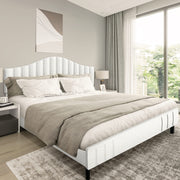 Queen Upholstered Platform Bed Frame with Cashmere Fabric Adjustable Headboard