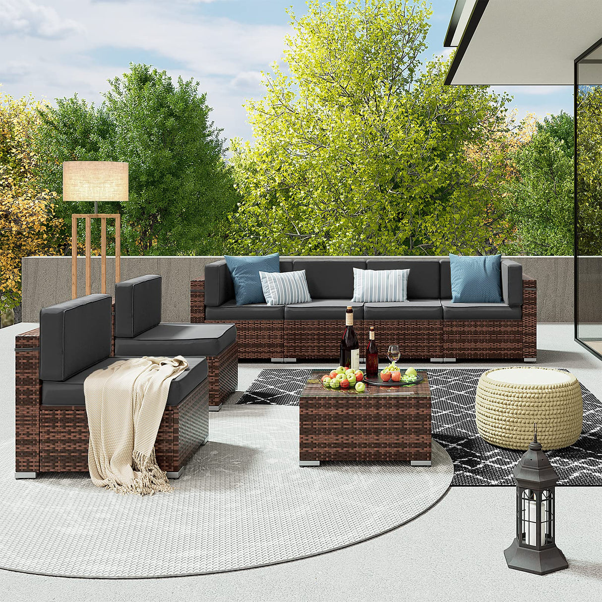 8 Pieces Patio Furniture Set Outdoor with Gas Fire Pit Table