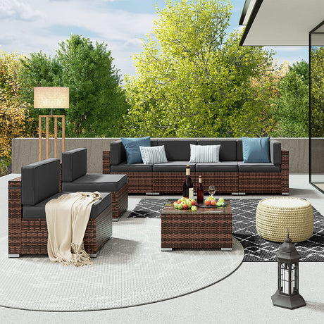 8 Pieces Patio Furniture Set Outdoor with Gas Fire Pit Table