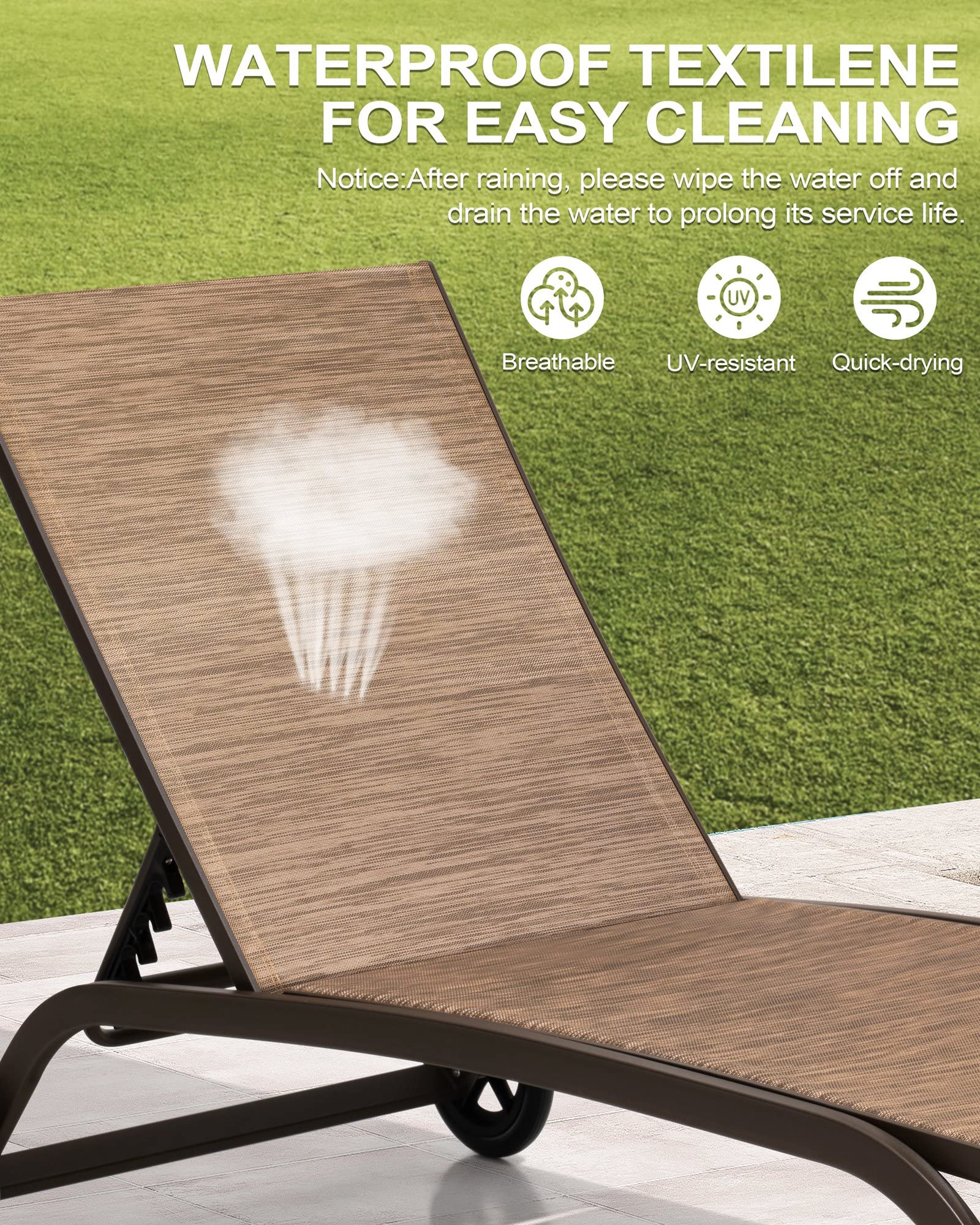 Aluminum Lounge Chairs with Wheels Adjustable Recliner Five-Position