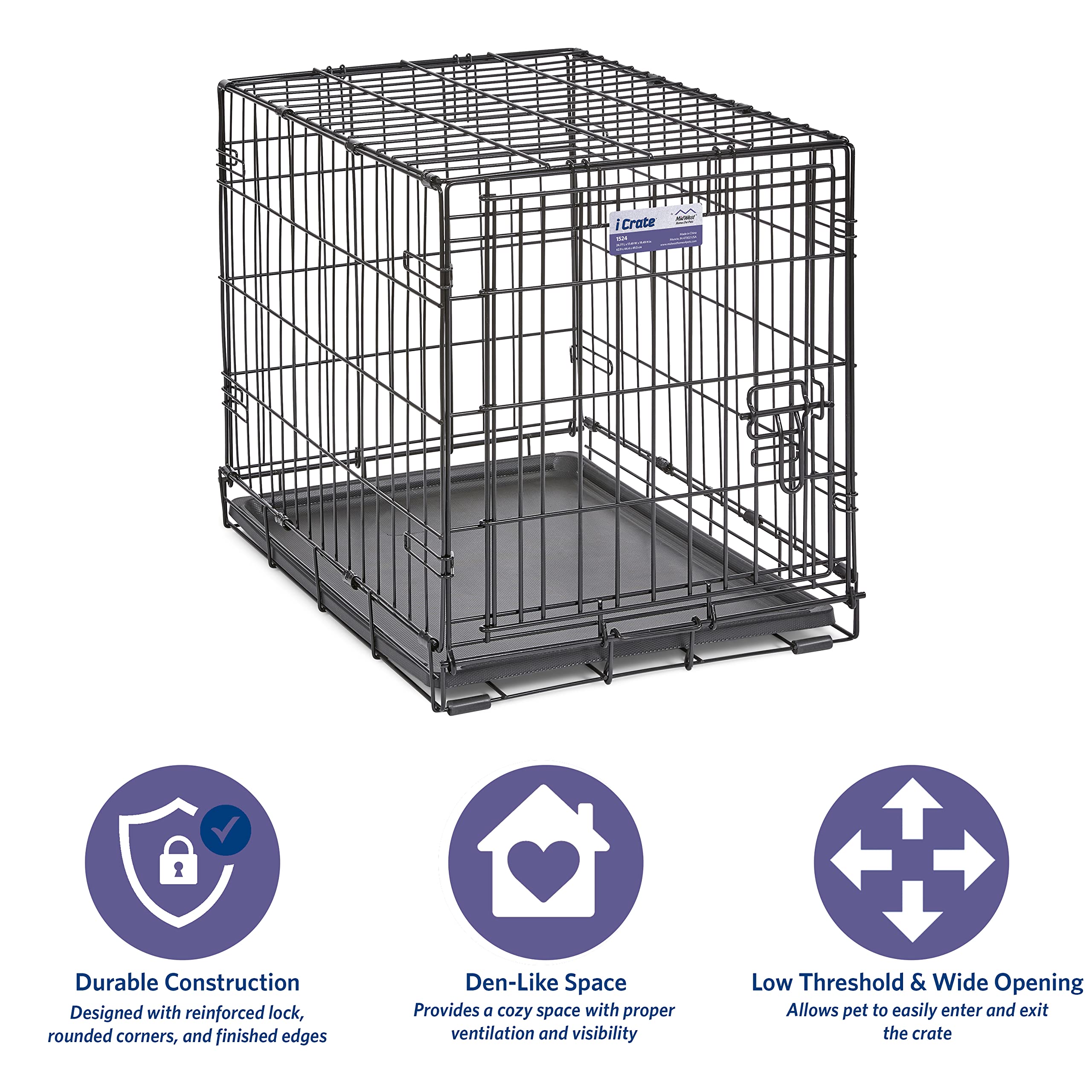 Newly Enhanced Single  Door iCrate Dog Crate, Includes Leak-Proof Pan