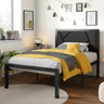 Metal Bed Frame with Litchi Grain Leather Upholstered Headboard