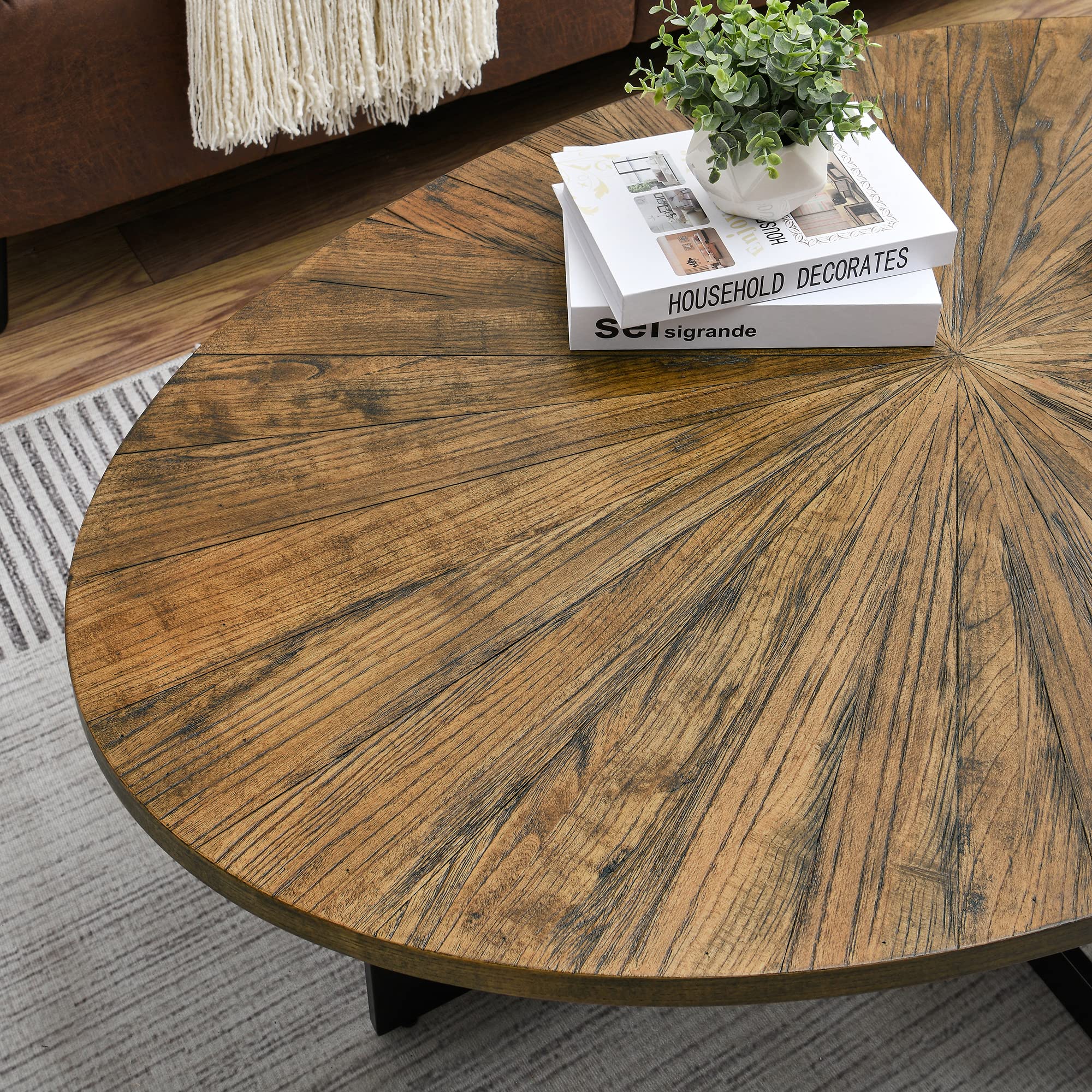 Solid Wood Oval Coffee Table with Metal Legs, 47.9