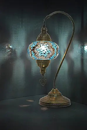 Swan Neck Mosaic Table Lamp, Moroccan Decorative Glass