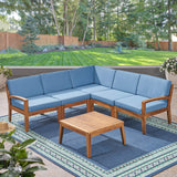 Roy Outdoor Acacia Wood 5 Seater  Sofa Set with Coffee Table