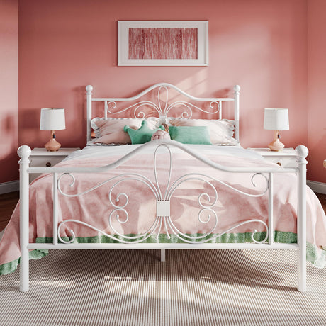 Queen Size Bed Frame , Metal Bed Frame with Butterfly Pattern Design