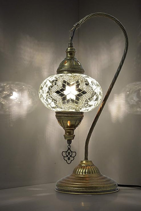 Swan Neck Mosaic Table Lamp, Moroccan Decorative Glass