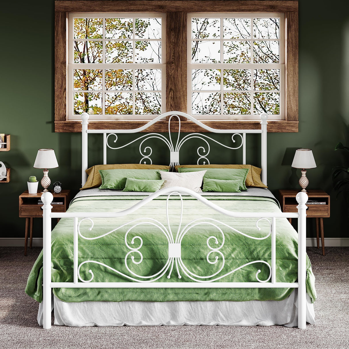 Full Size Bed Frame with Headboard,Metal Bed Frame with Butterfly Pattern Design