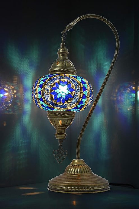 Swan Neck Mosaic Table Lamp, Moroccan Decorative Glass