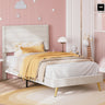 Twin Bed, Platform Bed Frame with Upholstered Headboard and Wooden Slats Support