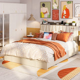 Full Size Bed Frame with 3 Drawers, Upholstered Platform Bed with Storage Headboard