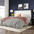 Full Size Velvet Bed Frame/Vertical Channel Tufted Wingback Headboard/Upholstered Platform Bed