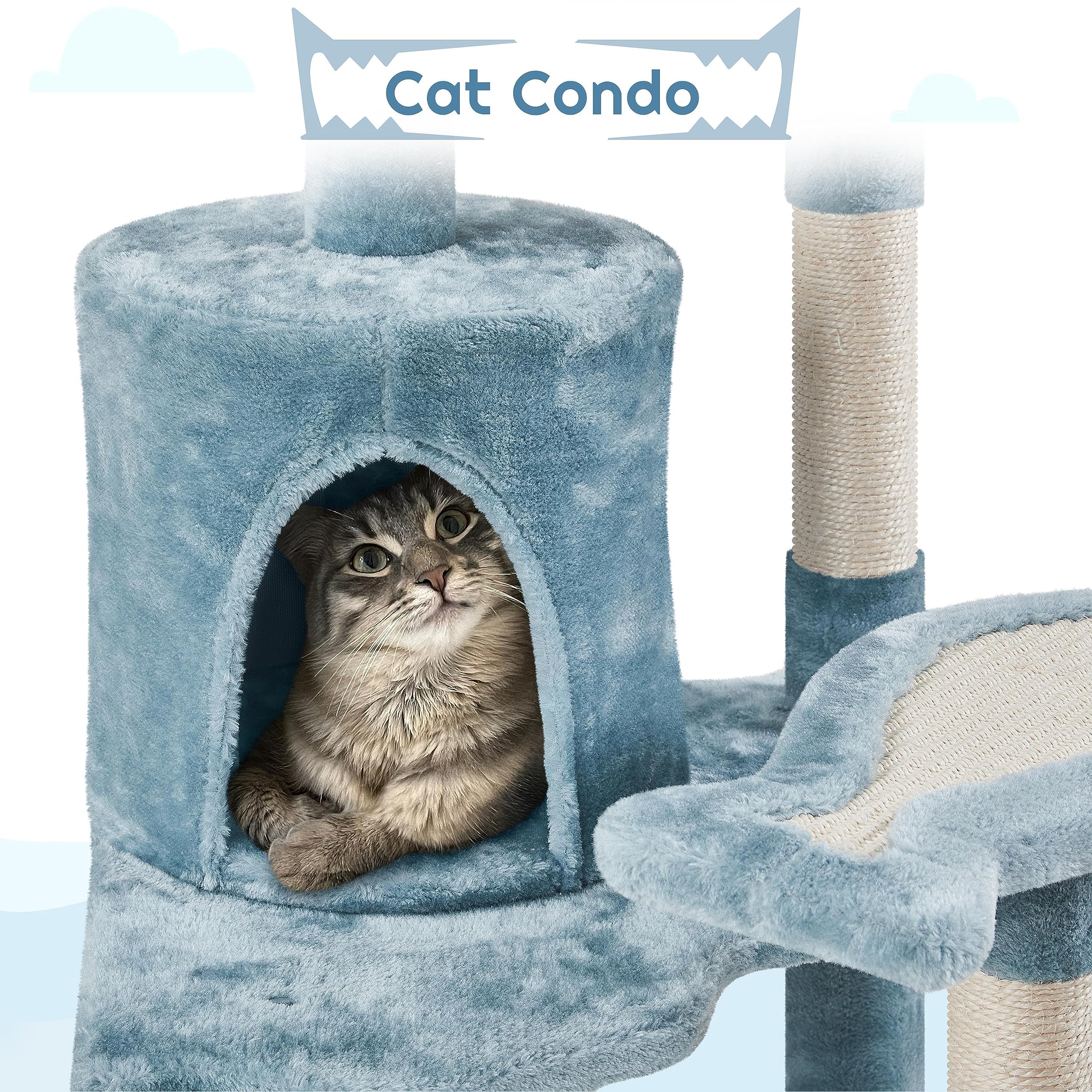 Cat Tree Ocean-Themed Cat Tower 61in, Multi-Level Cat Climbing Tree