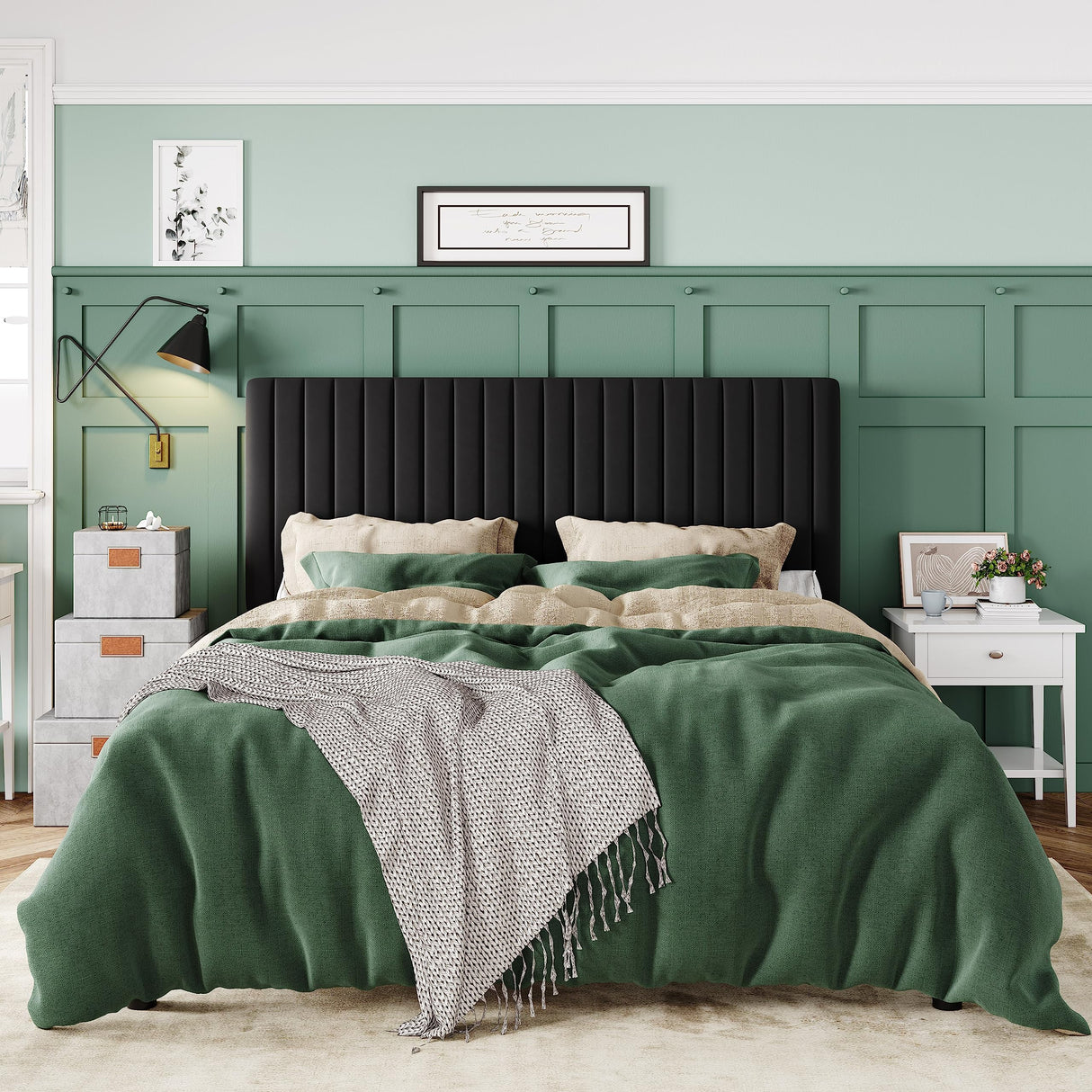 Queen Bed Frame, Velvet Upholstered Platform Bed