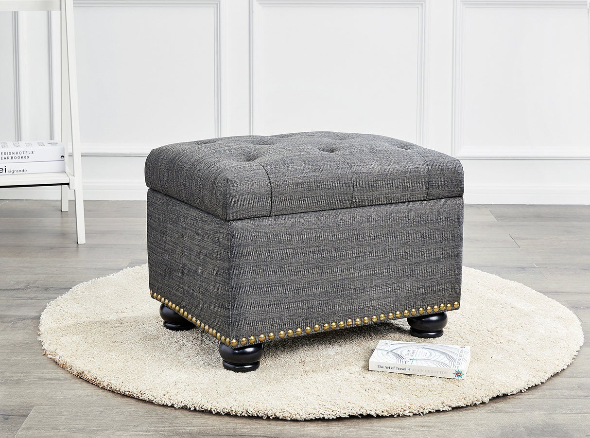 FIRST HILL FHW Grey 5th Ave Modern Charcoal Linen Upholstered Storage Ottoman