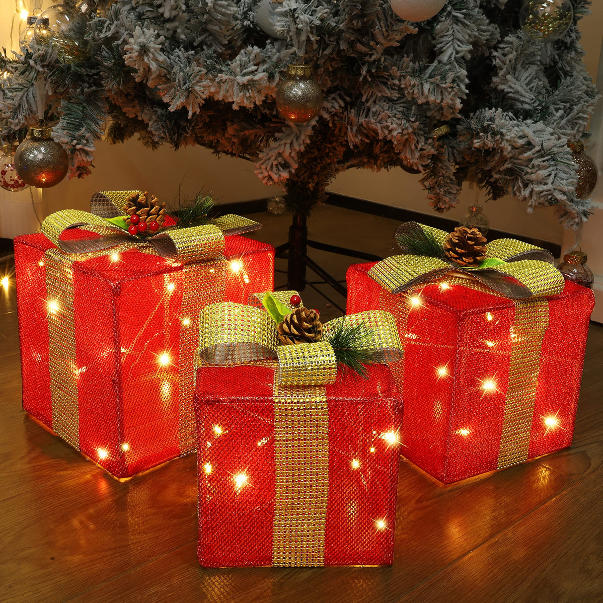 Set of 3 Lighted Gift Boxes Christmas Decorations