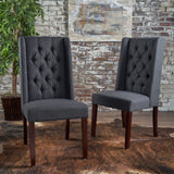 Blythe Tufted Fabric Dining Chairs, 2-Pcs Set, Dark Charcoal / Brown