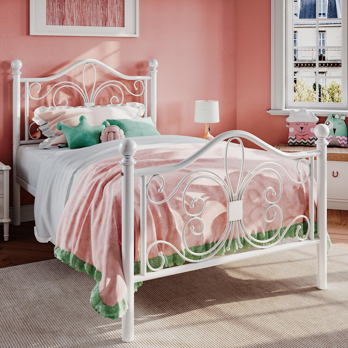 Twin Size Bed Frame for Kids,Metal Bed Frame with Butterfly Pattern Design Headboard