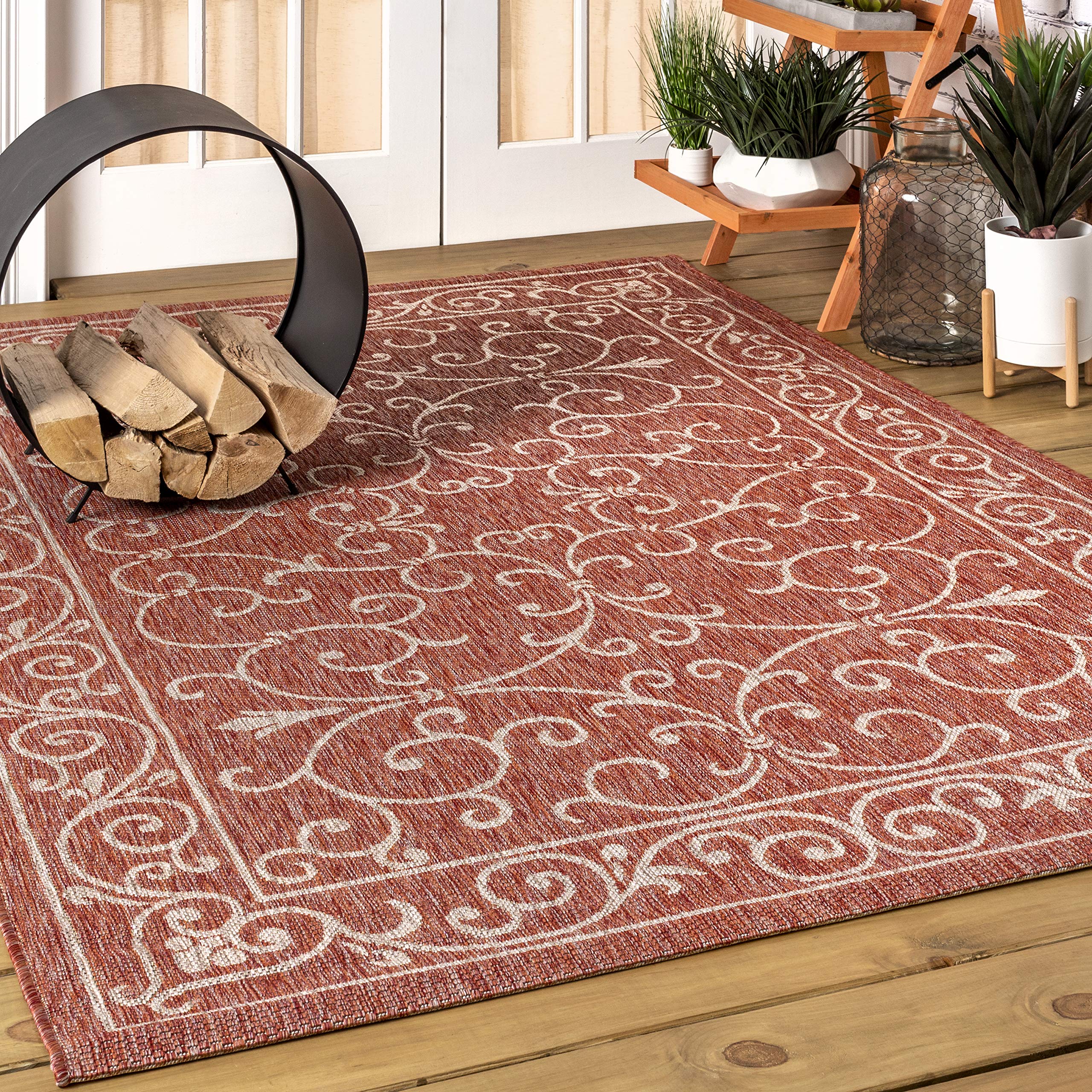 SMB106B-3 Charleston Vintage Filigree Textured Weave Red/Beige