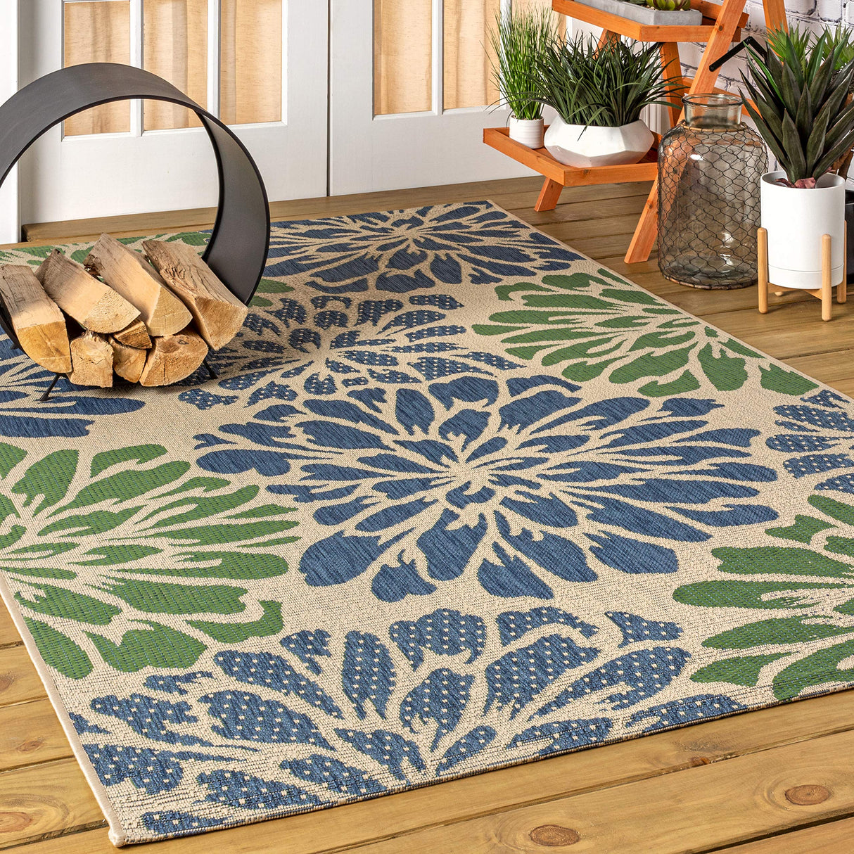 SMB110B-8 Zinnia Modern Floral Textured Weave Indoor Outdoor Area-Rug