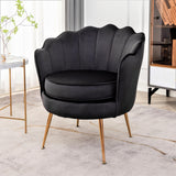 Velvet Barrel Accent Chair with Scalloped Silhouette and Gold Metal Legs