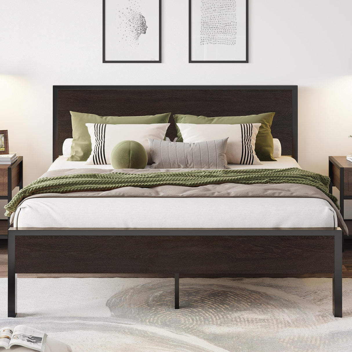 Queen Bed Frame with Headboard, Heavy Duty Platform Bed with Under-Bed Storage